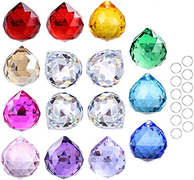 15pcs Crystal Ball Prism 30mm Handmade Feng Shui Faceted Decor Rainbow Maker(Multi-Color)-BloomoryGarden