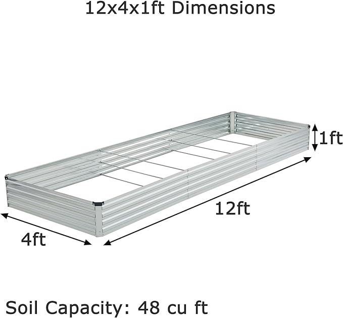 12x4x1ft(2 Pack) Galvanized Raised Garden Bed,Outdoor Planter Box Metal Patio Kit Planting Bed for Vegetables Flowers Herb,Silver-BloomoryGarden