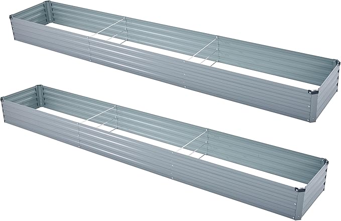 12x2x1ft(2 Pack) Galvanized Raised Garden Bed,Outdoor Planter Box Metal Patio Kit Planting Bed for Vegetables Flowers Herb,Grey-BloomoryGarden