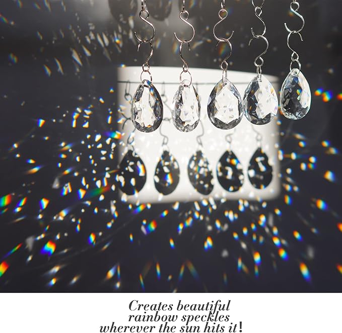 10pcs 38mm Clear Crystal Teardrops Chandelier Parts,Chandelier Crystal Prisms Pendants with Hook,Hanging Crystals for Lamp Window Christmas Tree Decoration Suncatcher-BloomoryGarden