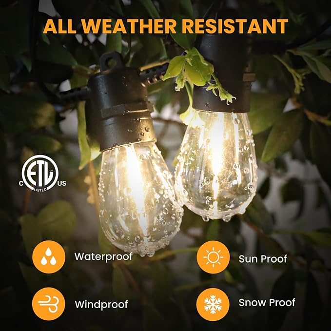 104FT(98+6) Solar String Lights Outdoor Waterproof, Solar Powered Patio Light with 30+2 Dimmable S14 Edison Bulbs Shatterproof & Remote Control, Solar String Lights for Outside Garden Backyard-BloomoryGarden