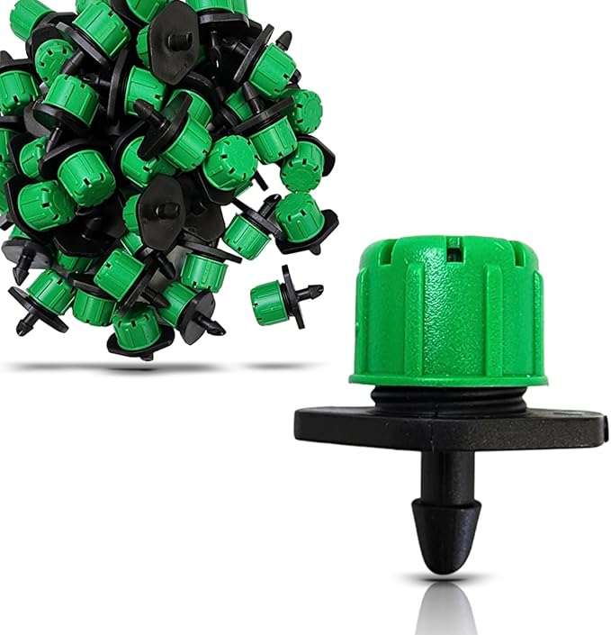 (50-Pack) - 1/4" Inch Universal Barbed Drip Emitter - Adjustable Flow 0-18.5 GPH Fit 1/4 (4-7mm) Drip Irrigation Tubing - Professional Grade (50 Pack Dripper Only)-BloomoryGarden