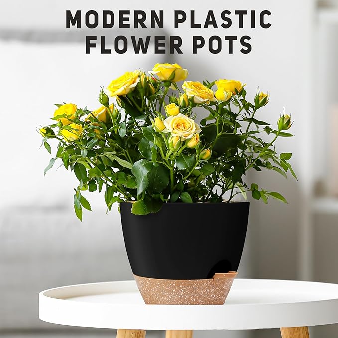 12" 10" 9" Large Self Watering Plant Pots, 3 Pack Flower Pots Planters with Multi Mesh Drainage Holes for Indoor Outdoor Garden Plants and Flowers (Black)-BloomoryGarden
