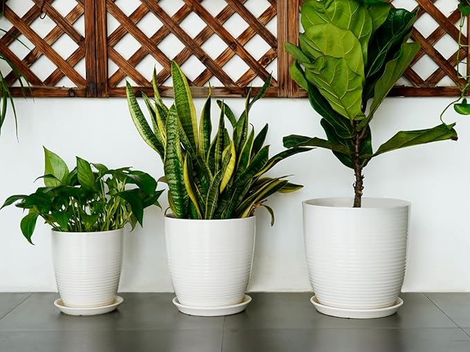12 Inch Ceramic Planter Pot, Large Planter Pot with Drainage Hole and Saucer Round Flower Pot for Indoor Outdoor Plants, White-BloomoryGarden