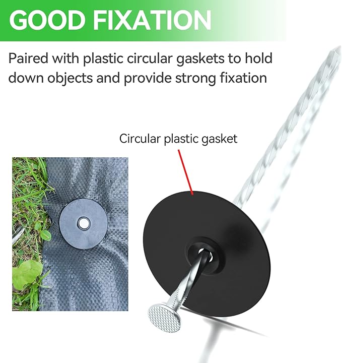 100 Pack Landscape Stakes with Gasket Caps - 6.3 Inch Heavy-Duty Galvanized Steel Garden Spikes are Used to Fixing Weed Barrier, Artificial Lawn, Patio Rug, Etc-BloomoryGarden