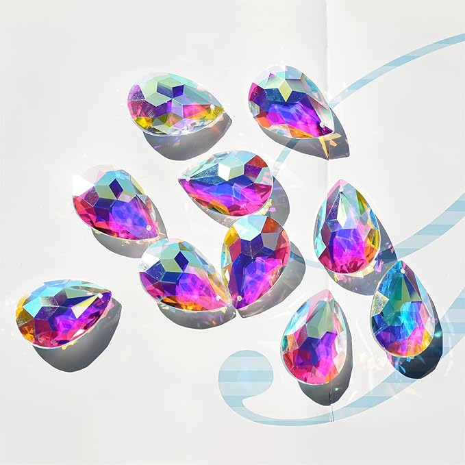 10pcs 50mm Chandelier Crystal Prisms Pendants,Colorful Bauhinia Ornament Chandelier Parts,Suncatcher Hanging Crystals for Lamp Window Christmas Tree Decoration-BloomoryGarden