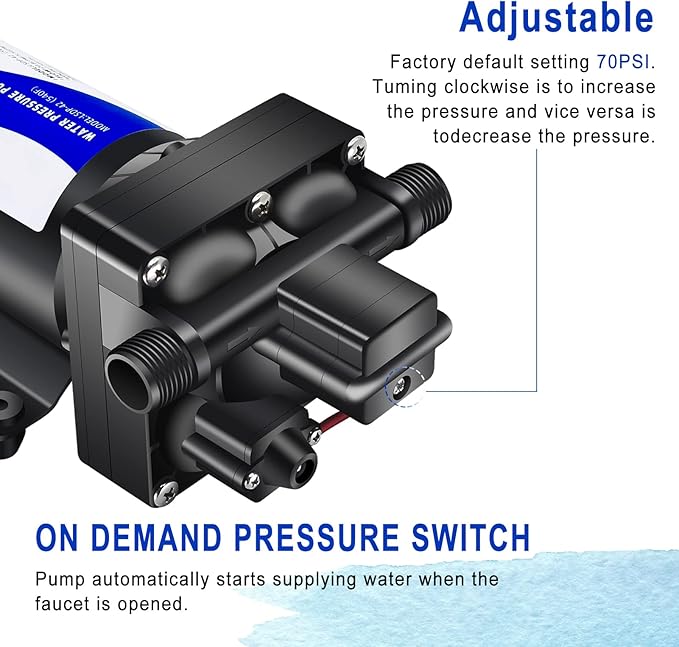 12V RV Water Pressure Pump Quiet 70 psi Washdown Pumps for Boats Marines Diaphragm Pump Transfer Pump 12 Volts Water Pump Self Priming-BloomoryGarden