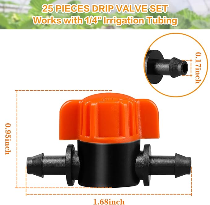 1/4" Drip Irrigation Valve:25 Pack Drip Irrigation Shut Off Switch Valve Fits 1/4 Inch Drip Irrigation Tubing Drip Line Cut Off Valve for Garden Lawn Irrigation System