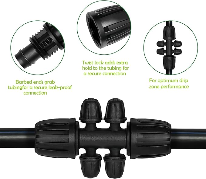13 Pcs Drip Irrigation Fittings for 1/2 Inch Tubing (1/2" ID x 0.65" OD) to 1/4 Inch Irrigation Tubing, Locked Barbed 1/2" to 1/4" Reducing Tee Connector Drip Line Parts-BloomoryGarden