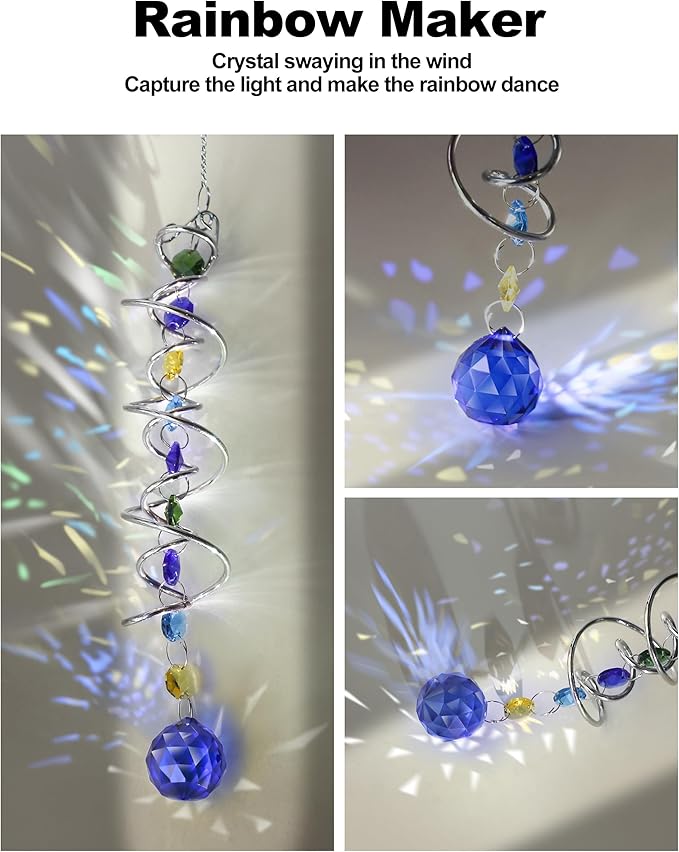 1 Pack Crystal Suncatcher, Hanging Sun Catcher Prism with String Rainbow Maker Suncatchers for Windows, Room, Outdoor, Car Mirror, Whimsical Home Garden Decor-BloomoryGarden