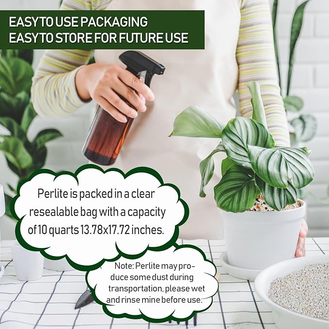 10QT Horticultural Perlite Bulk, Organic Perlite for Plants, Course Perlite for Gardening, for Plants Indoor, for Houseplants, to Promotes Soil Root Growth, and Water Drainage and Plant Growth(3-6mm)-BloomoryGarden