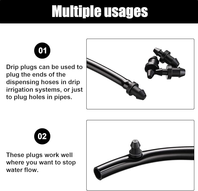 Honoson Drip Irrigation Plugs 1/4 Inch Tube Closure Goof Hole Plugs Irrigation Stopper for Home Garden Lawn Supplies, Black(450 Pieces)
