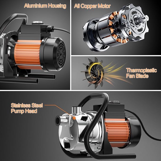 1.5 HP Portable Water Transfer Pump 1500 GPH Shallow Well Pump Garden Booster Sprinkler Pumps for Irrigation Lawn Farm Water Removal with Adapters, Orange-BloomoryGarden