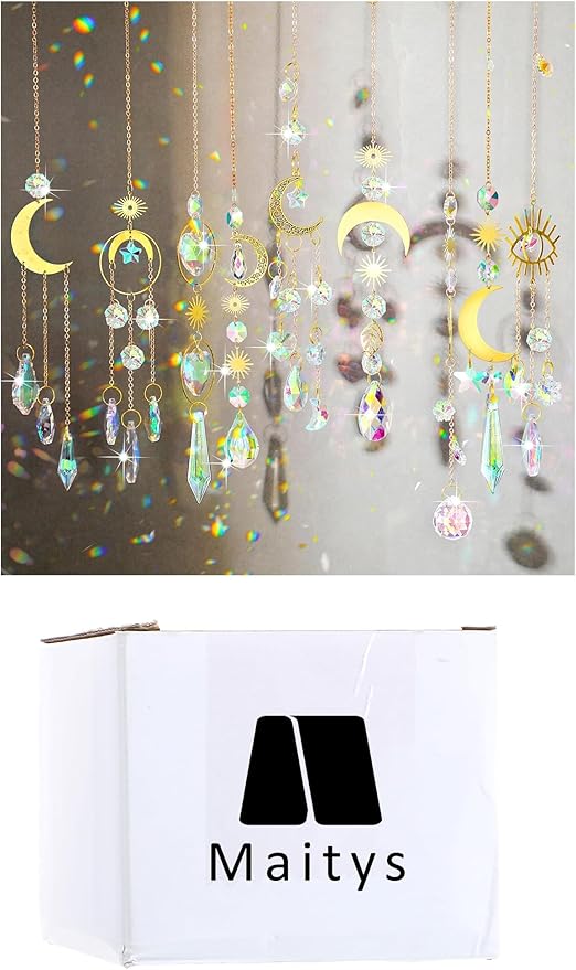 Maitys 10 Pcs 6 Pcs Crystal Suncatcher Sun Catchers Indoor Window Hanging Sun Catchers with Light Catcher with Prisms and Agate Slices for Indoor Outdoor Home Garden Wedding Decor (Stylish)-BloomoryGarden