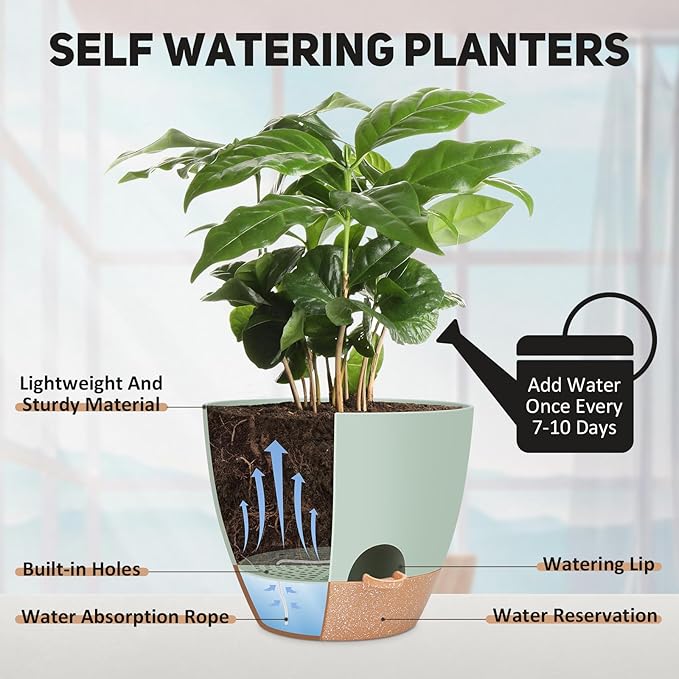 12 inch Large Self Watering Plant Pots, Flower Pots Planters with Multi Mesh Drainage Holes for Indoor Outdoor Garden Plants and Flowers-BloomoryGarden