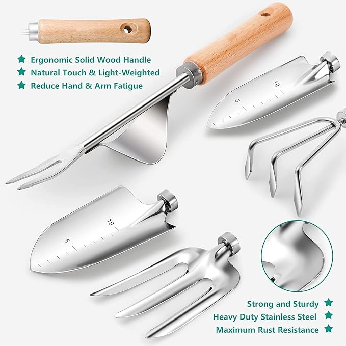 Gardening Tools 9-Piece Heavy Duty Gardening Hand Tools with Fashion and Durable Garden Tools Organizer Handbag,Rust-Proof Garden Tool Set, Ideal Gardening Gifts for Women-BloomoryGarden