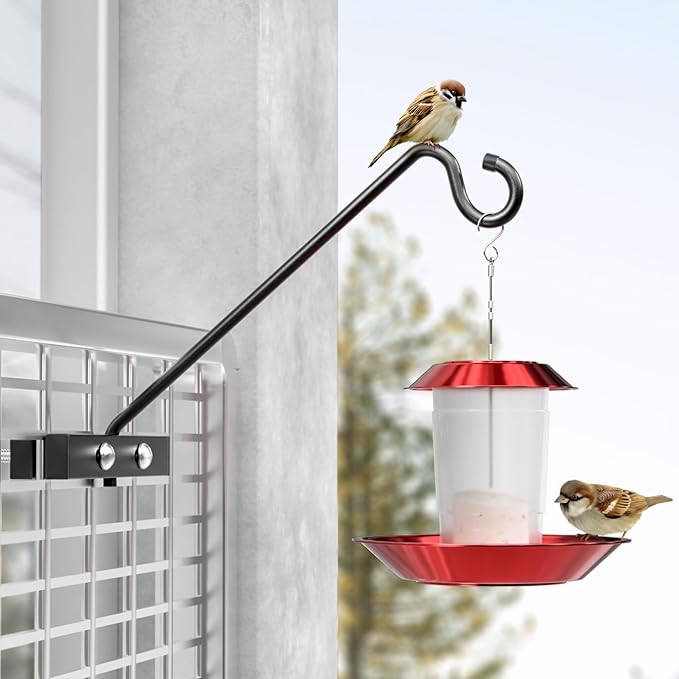 12-Inch 2 Pack Deck Bird Feeder Hanger for Railing, Outdoor Decor Plant Hanger, Swivel Balcony Railing Hook - 22LB Capacity - for Hanging Plants, Bird Feeders, Lanterns, Wind Chimes-BloomoryGarden