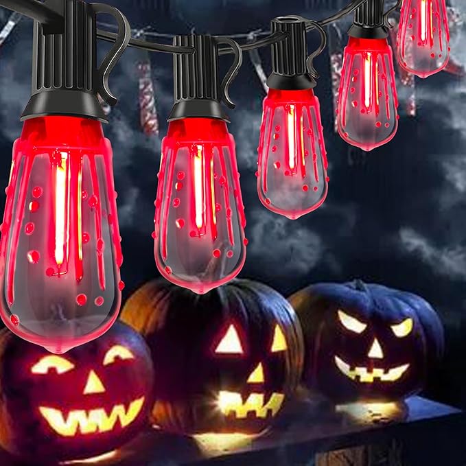 10Ft Halloween LED String Lights Outdoor with 10 ST40 Red Blood Drop Lights, UL Listed Connectable Halloween Patio Lights Set for Indoor Outdoor Backyard Garden Halloween Christmas Party Decor-BloomoryGarden