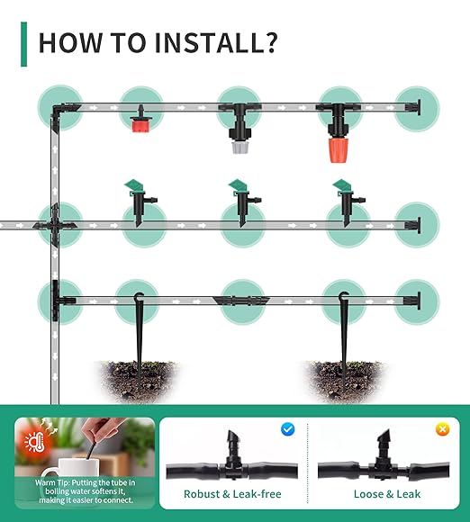 1/4 Drip Irrigation Fittings, 210 Pcs 1/4 Drip Irrigation Connectors Irrigation Fittings Kit for Flower Pot Garden Lawn (Spray,Micro Dripper,Straight Barbs,Tees,Elbows,End Plug,4-Way Coupling)-BloomoryGarden