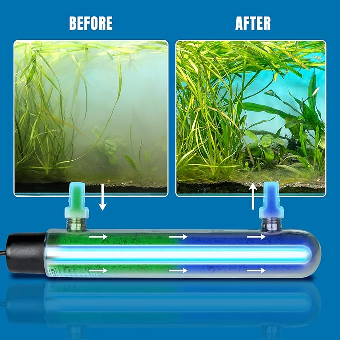 12W Inline UV Light Clarifier for Koi Pond Aquarium Algae Control Cold Plunge UV Light Stainless Steel Ultraviolet Green Killing Machine Algae Remover-BloomoryGarden