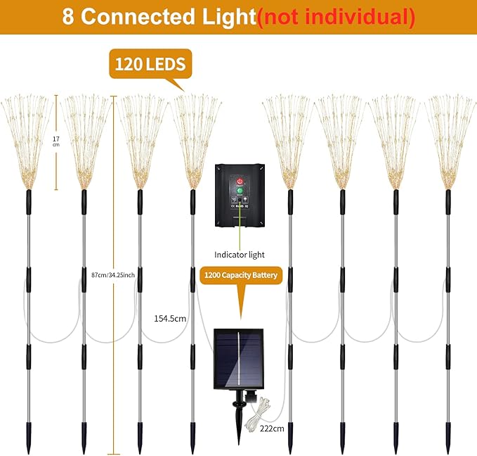 Maleyt Solar Garden Lights 8 Pack, Solar Powered Outdoor Decorative Lamps, 120 LED Solar Firework Lights with Remote Control, 8 Modes Waterproof DIY Landscape Lighting for Backyard Garden Decoration-BloomoryGarden