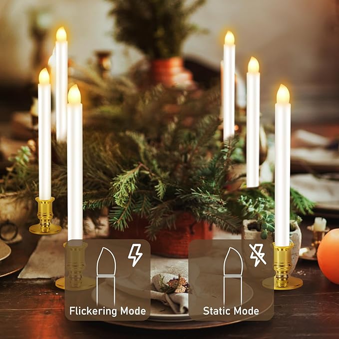 12 Pack Christmas Window Candles, Battery Operated Window Candles with Timer Remote, Candle Holder Suction Cup for Christmas Decorations, Gold-BloomoryGarden