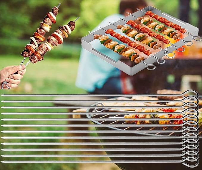12 inch Barbecue Skewers Metal BBQ Sticks,12Pack Stainless Steel Square Skewer,Kebob,kabob Sets for Grill Outings Cooking (BBQ Skewers Square 12inch-12p)-BloomoryGarden