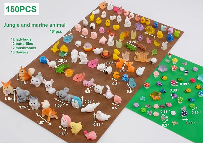 150 Pcs Mini Resin Animals Miniature Animals Figurines Tiny Resin Animals Small Animals Figures Mini Animals for Garden Décor Micro Landscape Ornaments Kit Fairy Garden Dollhouse Accessories-BloomoryGarden