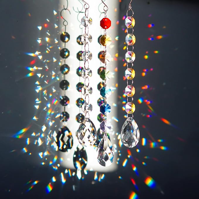 12Pcs Clear Crystal Suncatchers Prisms DIY Kit,Glass Suncatchers Hanging Crystals Ornament,Sun Catcher with Glass Beads,Prisms Rainbow Pendant for Window Home Office Garden Decoration-BloomoryGarden