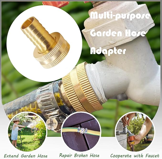 1/2" Barb x 3/4" Female GHT Thread Swivel Brass Garden Water Hose Pipe Connector Copper Fitting with Stainless Clamp House/Boat/Lawn/Power Wash/Irrigation