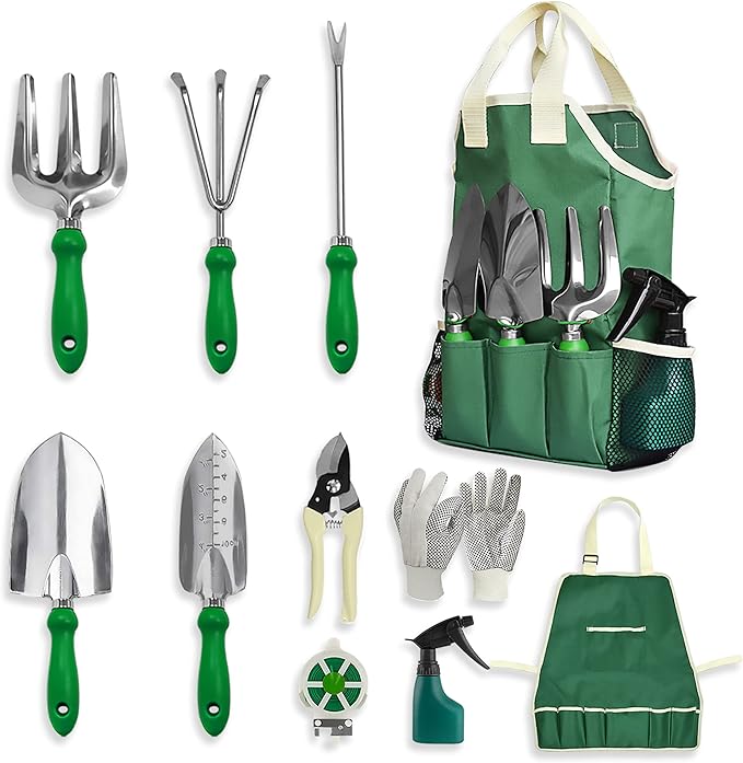 11-Piece Gardening Tool Set, Garden Tool Kit with Tote Bag, Adjustable Apron, and Gardening Accessories, Perfect Gardening Gifts for Women and Men-BloomoryGarden