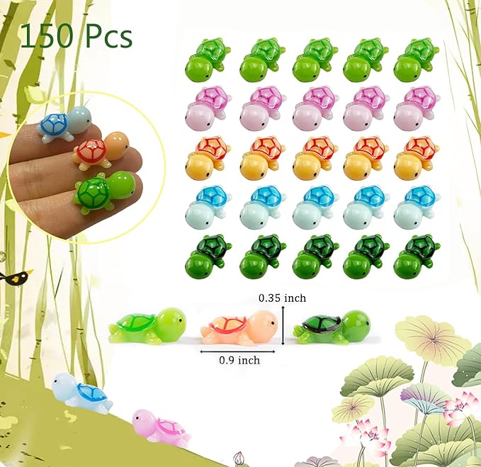 150 Pcs Miniature Sea Turtle Figurine Tiny Sea Turtles Mini Turtle Statue Animal Figure Sea Turtle for DIY Garden Decoration Fish Tank Cake Home Decor-BloomoryGarden