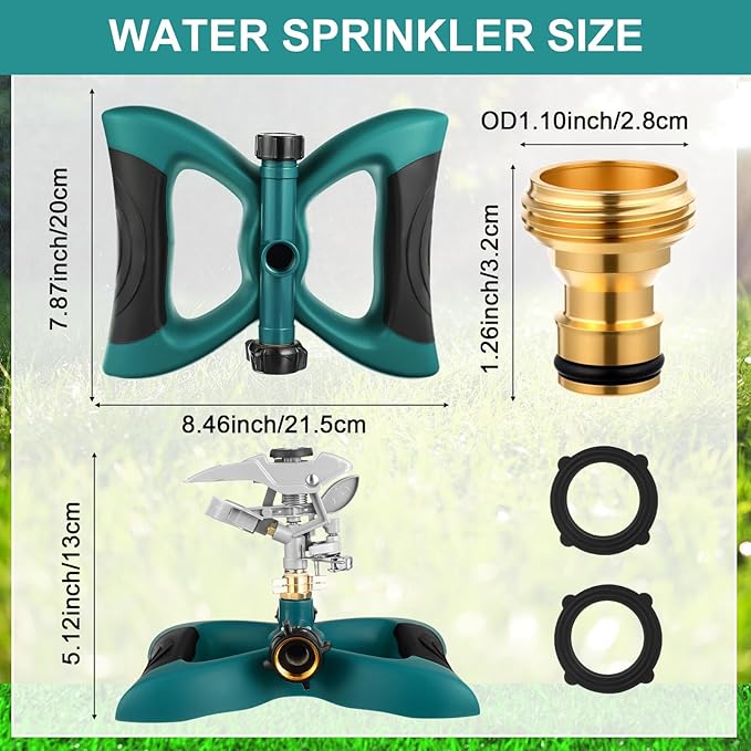 1 Packs Lawn Impact Sprinkler Heavy Duty Rotating Adjustable Pulsating Water Sprinkler Head with Metal Base, Adjustable Spraying Area and Distance for Large Area Garden Lawn Yard Irrigation-BloomoryGarden