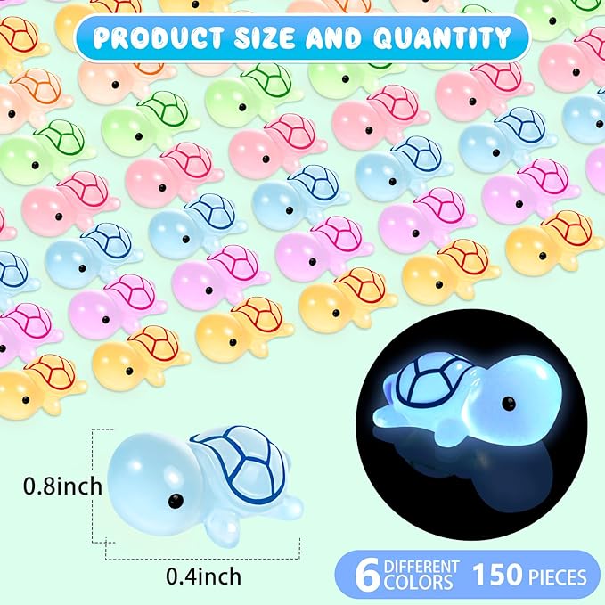 102PCS Luminous Mini Resin Turtles Sea Turtles Figurines Glow in The Dark, Cute Tiny Turtles Bulk for Cake Toppers Ocean Animal Theme Decor Garden Micro Landscape DIY Hidden Game (6 Colors)-BloomoryGarden