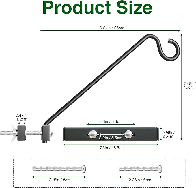 12-Inch 2 Pack Deck Bird Feeder Hanger for Railing, Outdoor Decor Plant Hanger, Swivel Balcony Railing Hook - 22LB Capacity - for Hanging Plants, Bird Feeders, Lanterns, Wind Chimes-BloomoryGarden