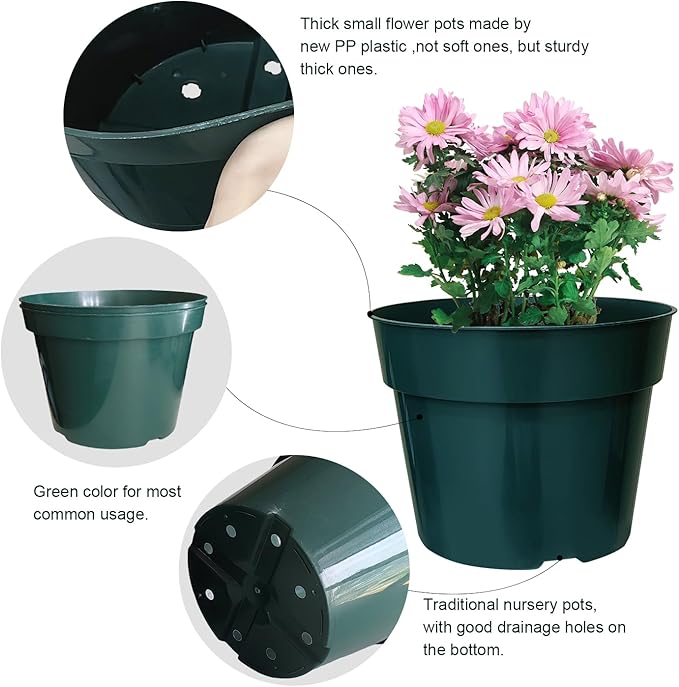 15 Pack 4/6/8 Inch Plant Nursery Pots, Thickened Plastic Pots for Plants with Drainage Holes, Sturdy Seedling Pots, Seed Starting Pots, Flower Pots for Indoor Outdoor Plants, Green-BloomoryGarden