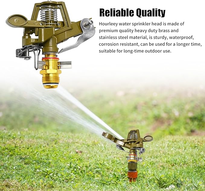 1/2 Inch Brass Impact Sprinkler with Nozzles Adjustable 0-360 Degree Coverage Pattern Heavy Duty Lawn Sprinkler Head for Yard Lawn Grass Patio Garden Irrigation (2Pcs)-BloomoryGarden