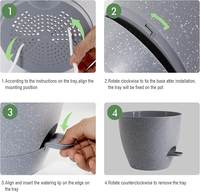 12 inch Large Self Watering Pots, Plastic Planters with 60oZ Removable Deep Reservoir and Multi Mesh Drainage Holes for Indoor Outdoor Garden Plants and Flowers, Grey Speckles-BloomoryGarden