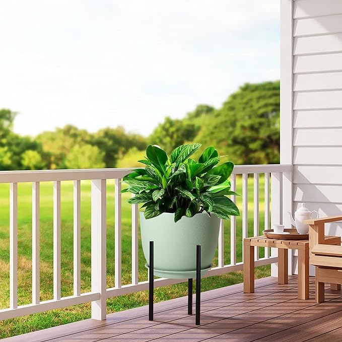 12/10/9 Large Modern Plant Pots, Plastic Planters with Drainage Holes and Saucers for Indoor Outdoor Plants Flowers, Green-BloomoryGarden