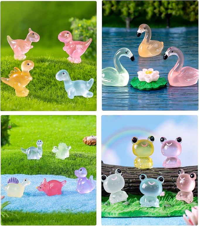 120 Pack Various Luminous Mini Resin Animals, Mini Ducks Dinosaurs Tiny Frogs Pandas Small Mushroom Miniature Figurines Glow in The Dark for DIY Garden Micro Landscape Aquarium Potted Decor-BloomoryGarden