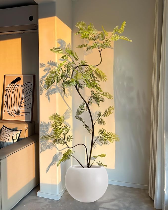 13.5 H x 17" Dia (12" Pot Opening) Round Fiberstone Planter with Drainage Hole, White, Indoor/Outdoor Large Plant Pot for Home Patio Garden, Ideal for Large Plants-BloomoryGarden