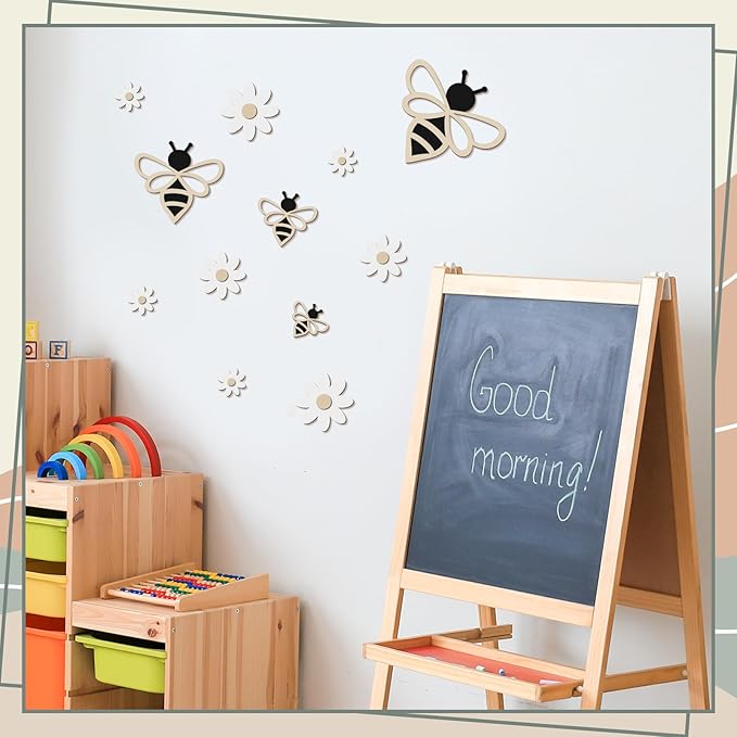 12 Pieces Wooden Bee Decor Farmhouse Honey Bee Daisy Wall Art Hanging Floral Wall Sign for Nursery Indoor Outdoor Garden Yard Kitchen-BloomoryGarden