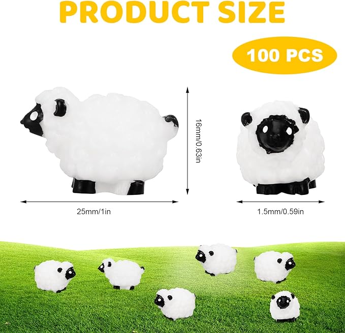 100Pcs Mini White Sheep Miniature Resin Sheep Figurines Cute Little Figurines Fairy Outdoor Moss Ornaments Landscape Figurines Garden DIY Ornament Accessories for Indoor Outdoor-BloomoryGarden
