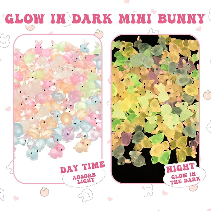 140Pcs Mini Resin Luminous Bunnies Glow in Dark Resin Rabbit Figures for Fairy Garden Luminous Mini Portrait Fairy Garden DIY Christmas Party Ornament Accessories Charms Party Favors-BloomoryGarden