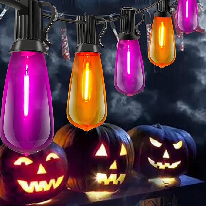10Ft LED Outdoor String Lights, Halloween Orange Purple Lights with 10 0.6W ST40 LED Bulbs, Waterproof Connectable Patio Lights for Indoor Outdoor Backyard Garden Halloween Christmas Holiday Decor-BloomoryGarden