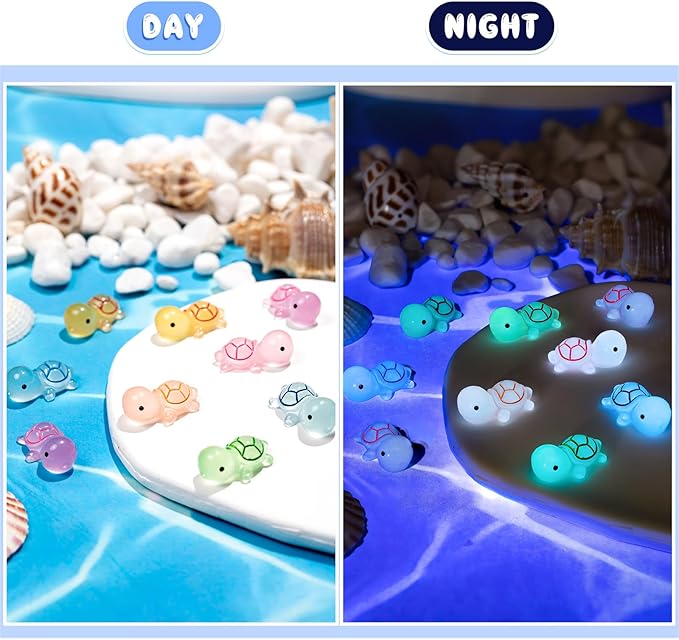 102PCS Luminous Mini Resin Turtles Sea Turtles Figurines Glow in The Dark, Cute Tiny Turtles Bulk for Cake Toppers Ocean Animal Theme Decor Garden Micro Landscape DIY Hidden Game (6 Colors)-BloomoryGarden