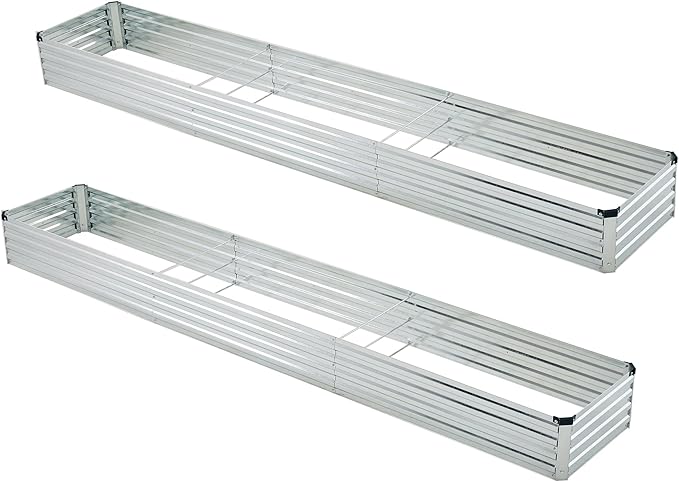 12x2x1ft(2 Pack) Galvanized Raised Garden Bed,Outdoor Planter Box Metal Patio Kit Planting Bed for Vegetables Flowers Herb,Silver-BloomoryGarden