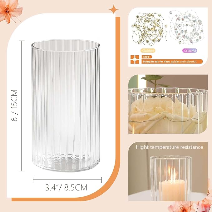 12pcs Glass Vase Cylinder Vases for Centerpieces Small Flower Glass Vases Bud Vases Home Decor Centerpiece Table Flower Vase Decorations for Office BeautificationďźHoliday 6 Inch Tall