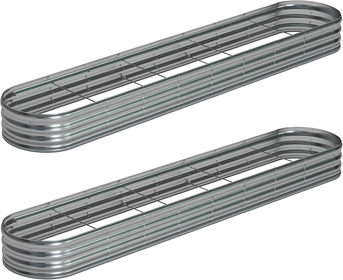 12x2x1ft(2 Pack) Oval Galvanized Raised Garden Bed,Outdoor Planter Box Metal Patio Kit Planting Bed for Vegetables Flowers and Succulents-BloomoryGarden