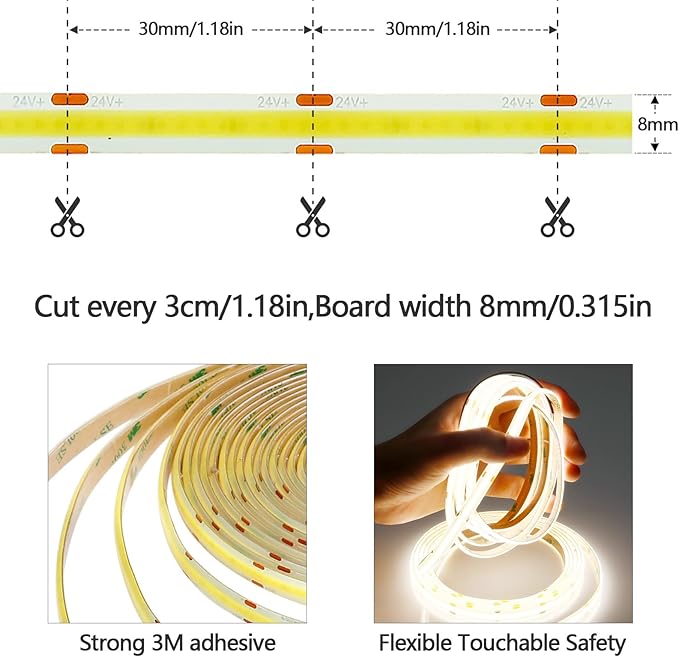10M/32.8ft 24V COB LED Strip Light Waterproof IP65 Natural White 4000K Uniform Glow 3840LEDs CRI 93+ Flexible LED Tape Lights for DIY Cabinet Bedroom Kitchen Home Decor(No Power Supply)-BloomoryGarden